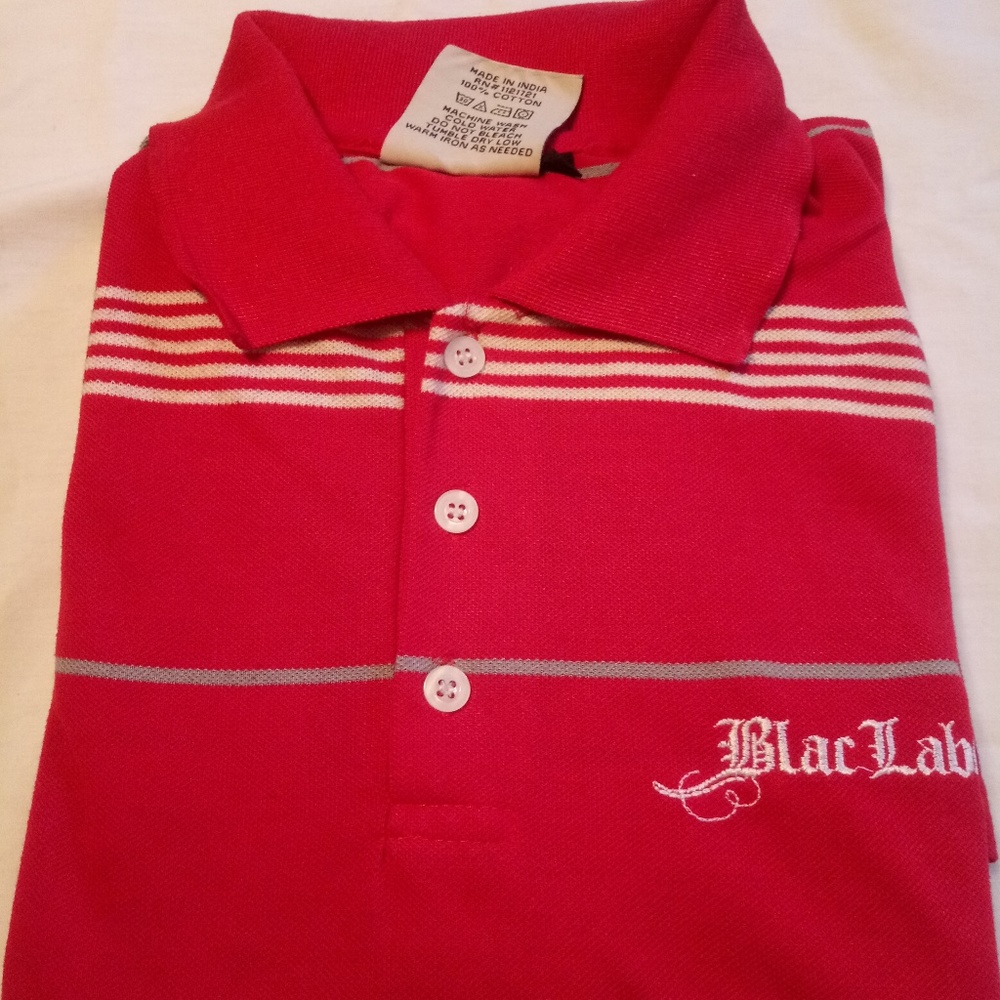 Blac Label Polo Shirt Red W/Stripes Sz XL